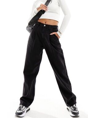 Abercrombie & Fitch Pleated Curve Love Black High Rise Wide Leg Jeans Size 27/4